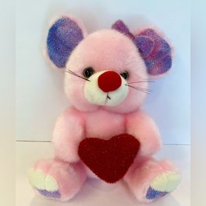 Vintage King Plush Stuffed Pink Teddy Bear with Red Heart